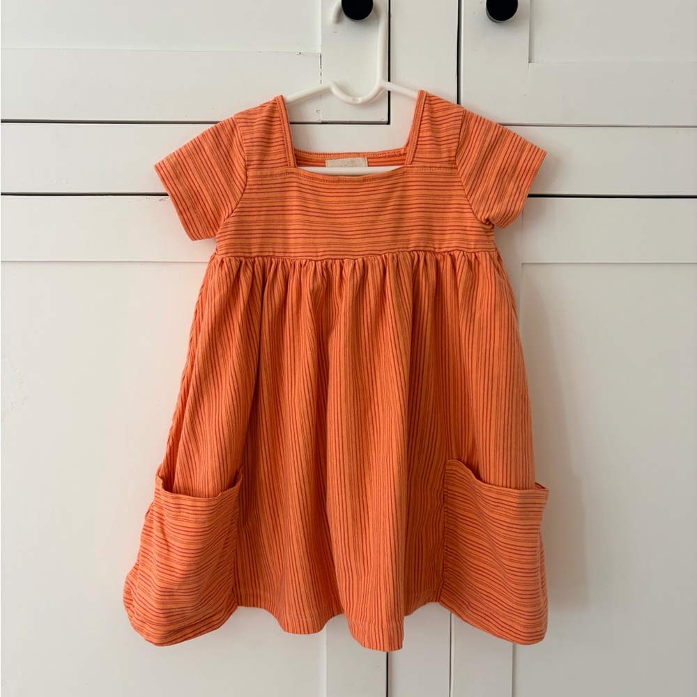 Kid’s Girls Vignette Orange Pink Stripe Pocket Dress Size 2Y